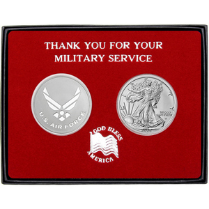 Military Service US Air Force Silver Medallion and Silver American Eagle 2pc Gift Set