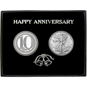 Happy 10 Year Anniversary Silver Round and Silver American Eagle 2pc Gift Set