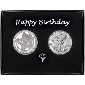 Make a Wish! Happy Birthday Silver Medallion and Silver American Eagle 2pc Gift Set Make a Wish! Happy Birthday Silver Medallion and Silver American Eagle 2pc Gift Set
