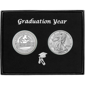 Graduation 2025 Wrestling Athlete Silver Medallion and Silver American Eagle 2pc Gift Set Graduation 2025 Wrestling Athlete Silver Medallion and Silver American Eagle 2pc Gift Set
