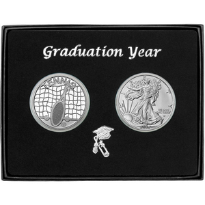 Graduation 2025 Tennis Athlete Silver Round and Silver American Eagle 2pc Gift Set