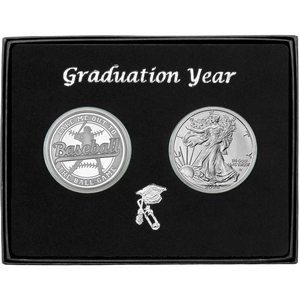 Graduation 2025 Baseball Athlete Silver Medallion and Silver American Eagle 2pc Gift Set Graduation 2025 Baseball Athlete Silver Medallion and Silver American Eagle 2pc Gift Set