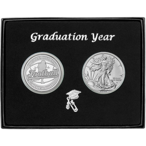 Graduation 2025 Football Athlete Silver Medallion and Silver American Eagle 2pc Gift Set Graduation 2025 Football Athlete Silver Medallion and Silver American Eagle 2pc Gift Set