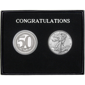 Congratulations 50 Years Silver Medallion and Silver American Eagle 2pc Gift Set