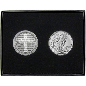 Lord's Prayer Silver Medallion and Silver American Eagle 2pc Gift Set Lord's Prayer Silver Medallion and Silver American Eagle 2pc Gift Set