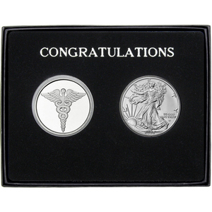 Congratulations Medical Silver Medallion and Silver American Eagle 2pc Gift Set Congratulations Medical Silver Medallion and Silver American Eagle 2pc Gift Set