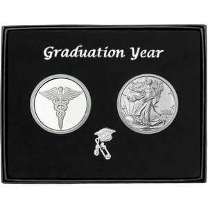 Graduation Year Medical Silver Round and Silver American Eagle 2pc Gift Set