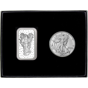 Guardian Angel Silver Bar and Silver American Eagle 2pc Gift Set Guardian Angel Silver Bar and Silver American Eagle 2pc Gift Set