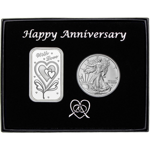 Happy Anniversary With Love Silver Bar and Silver American Eagle 2pc Gift Set Happy Anniversary With Love Silver Bar and Silver American Eagle 2pc Gift Set