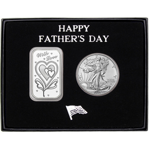 Happy Father's Day With Love Silver Bar and Silver American Eagle 2pc Gift Set
