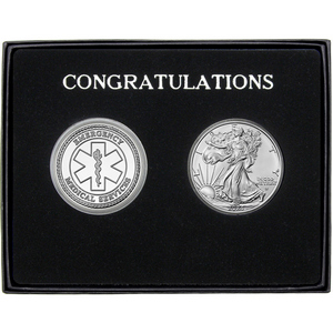 Congratulations EMS Silver Round and Silver American Eagle 2pc Gift Set