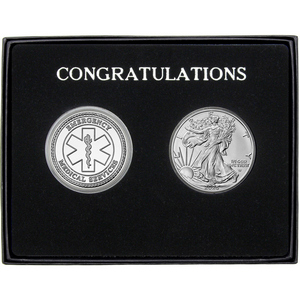 Congratulations EMS Silver Medallion and Silver American Eagle 2pc Gift Set Congratulations EMS Silver Medallion and Silver American Eagle 2pc Gift Set