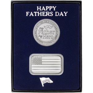 Happy Father's Day My Father My Hero Silver Medallion and Flag Bar 2pc Gift Set Happy Father's Day My Father My Hero Silver Medallion and Flag Bar 2pc Gift Set