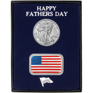 Happy Father's Day Enameled American Flag Bar and Silver American Eagle 2pc Gift Set Happy Father's Day Enameled American Flag Bar and Silver American Eagle 2pc Gift Set