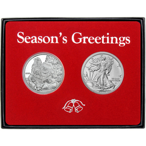 Season's Greetings Storytime with Santa Silver Medallion and Silver American Eagle 2pc Box Gift Set Season's Greetings Storytime with Santa Silver Medallion and Silver American Eagle 2pc Box Gift Set