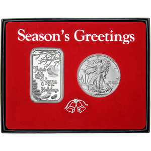 Season's Greetings No Place Like Home Cardinals Silver Bar and Silver American Eagle 2pc Box Gift Set Season's Greetings No Place Like Home Cardinals Silver Bar and Silver American Eagle 2pc Box Gift Set