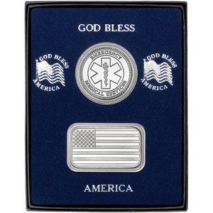 American Flag Silver Bar and EMS Silver Medallion 2pc Gift Set American Flag Silver Bar and EMS Silver Medallion 2pc Gift Set