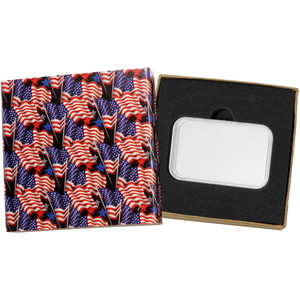 SilverTowne Natural Kraft Paper Gift Box with American Flag Pattern Box Sleeve and 1oz Bar Capsule SilverTowne Natural Kraft Paper Gift Box with American Flag Pattern Box Sleeve and 1oz Bar Capsule