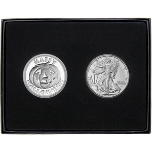Halloween Pumpkin Silver Medallion and Silver American Eagle 2pc Gift Set Halloween Pumpkin Silver Medallion and Silver American Eagle 2pc Gift Set