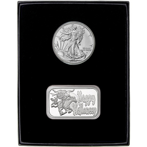 Halloween Headless Horseman Silver Bar and Silver American Eagle 2pc Gift Set Halloween Headless Horseman Silver Bar and Silver American Eagle 2pc Gift Set