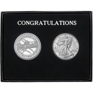 Congratulations Softball Athlete Silver Medallion and Silver American Eagle 2pc Gift Set Congratulations Softball Athlete Silver Medallion and Silver American Eagle 2pc Gift Set