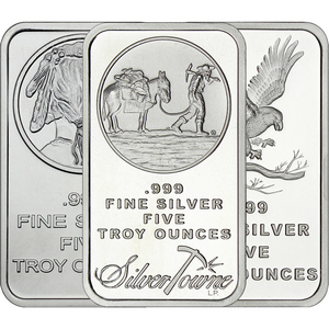 Mixed Designs 5oz .999 Silver Bar 3pc Mixed Designs 5oz .999 Silver Bar 3pc