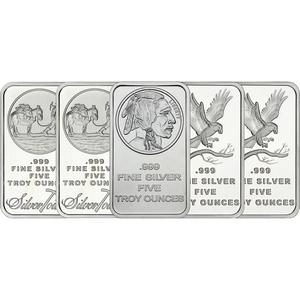 Mixed Designs 5oz .999 Silver Bar 5pc Mixed Designs 5oz .999 Silver Bar 5pc