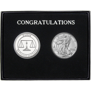 Congratulations Police Silver Medallion and Silver American Eagle 2pc Gift Set Congratulations Police Silver Medallion and Silver American Eagle 2pc Gift Set