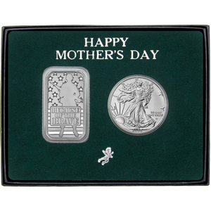 Happy Mother's Day Because of the Brave Silver Bar and Silver American Eagle 2pc Gift Set Happy Mother's Day Because of the Brave Silver Bar and Silver American Eagle 2pc Gift Set