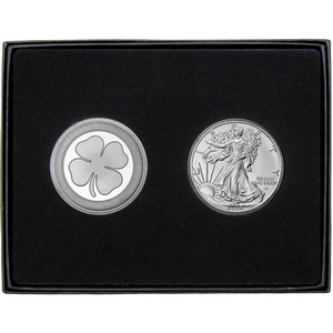 Four Leaf Clover Stackables Silver Medallion and Silver American Eagle 2pc Gift Set Four Leaf Clover Stackables Silver Medallion and Silver American Eagle 2pc Gift Set