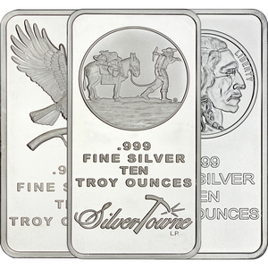 SilverTowne Mixed Design 10oz .999 Silver Bar 3pc SilverTowne Mixed Design 10oz .999 Silver Bar 3pc