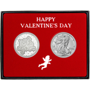 Be My Valentine Silver Round and Silver American Eagle 2pc Gift Set Be My Valentine Silver Round and Silver American Eagle 2pc Gift Set