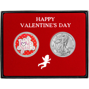 Be My Valentine Enameled Silver Round and Silver American Eagle 2pc Gift Set Be My Valentine Enameled Silver Round and Silver American Eagle 2pc Gift Set