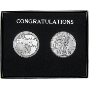 Congratulations Bundle of Joy Silver Medallion and Silver American Eagle 2pc Gift Set Congratulations Bundle of Joy Silver Medallion and Silver American Eagle 2pc Gift Set