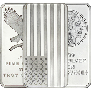 SilverTowne Mixed Design 10oz .999 Silver Bar 3pc Flag, Buffalo and Eagle SilverTowne Mixed Design 10oz .999 Silver Bar 3pc Flag, Buffalo and Eagle
