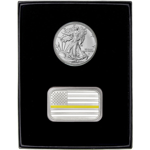 Enameled Gold Line American Flag Silver Bar and Silver American Eagle 2pc Gift Set Enameled Gold Line American Flag Silver Bar and Silver American Eagle 2pc Gift Set