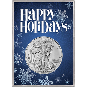 2025 Silver American Eagle BU in Blue Happy Holidays Gift Holder 2025 Silver American Eagle BU in Blue Happy Holidays Gift Holder