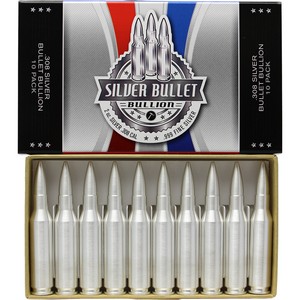2oz Silver Bullet .308 Caliber Replica 10 Pack SilverTowne Mint 2oz Silver Bullet .308 Caliber Replica 10 Pack SilverTowne Mint