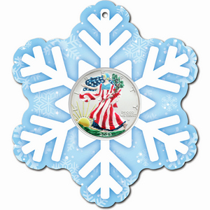 Hand-Enameled 2025 Silver American Eagle BU in Foam Ornament Snowflake