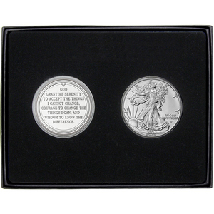 Serenity Prayer Silver Medallion and Silver American Eagle 2pc Gift Set Serenity Prayer Silver Medallion and Silver American Eagle 2pc Gift Set