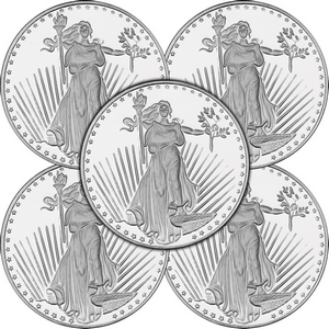 SilverTowne Trademark Saint Gaudens Replica 1oz .999 Silver Medallion 5pc SilverTowne Trademark Saint Gaudens Replica 1oz .999 Silver Medallion 5pc