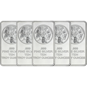 Buffalo Replica 10oz .999 Silver Bar 5pc Buffalo Replica 10oz .999 Silver Bar 5pc