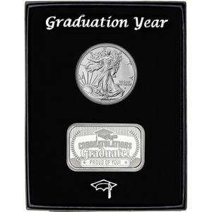 Graduation Year 2025 Silver Bar and Silver American Eagle 2pc Gift Set Graduation Year 2025 Silver Bar and Silver American Eagle 2pc Gift Set