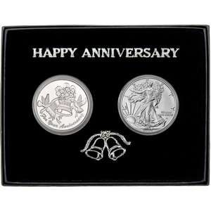 Happy Anniversary Silver Medallion and Silver American Eagle 2pc Gift Set Happy Anniversary Silver Medallion and Silver American Eagle 2pc Gift Set