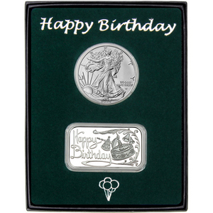 Happy Birthday Silver Bar and Silver American Eagle 2pc Gift Set Happy Birthday Silver Bar and Silver American Eagle 2pc Gift Set