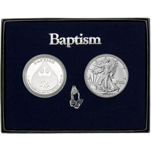 Baptism Silver Medallion and Silver American Eagle 2pc Gift Set Baptism Silver Medallion and Silver American Eagle 2pc Gift Set
