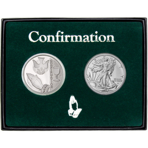 Confirmation Silver Medallion and Silver American Eagle 2pc Gift Set Confirmation Silver Medallion and Silver American Eagle 2pc Gift Set