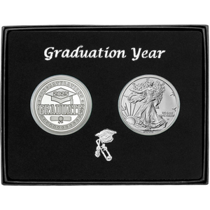 Graduation Year 2025 Silver Medallion and Silver American Eagle 2pc Gift Set Graduation Year 2025 Silver Medallion and Silver American Eagle 2pc Gift Set