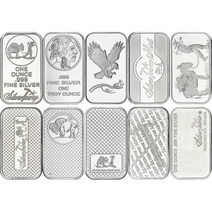 Mixed Designs 1oz .999 Silver Bar 10pc Mixed Designs 1oz .999 Silver Bar 10pc