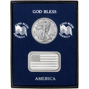 American Flag Silver Bar and Silver American Eagle 2pc Gift Set American Flag Silver Bar and Silver American Eagle 2pc Gift Set